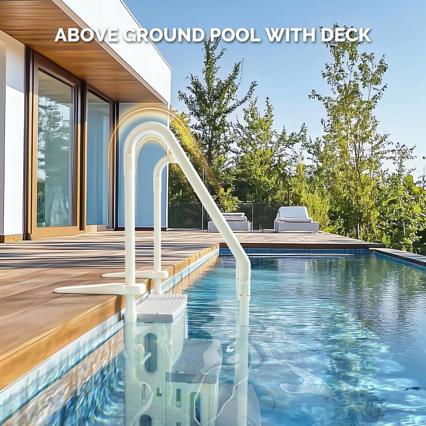 VINGLI Pool Ladder Heavy-Duty Safety Step for Above Ground Pools Stair Entry System with Handrails, Beige and Grey (Beige &Gray, 4 Steps)