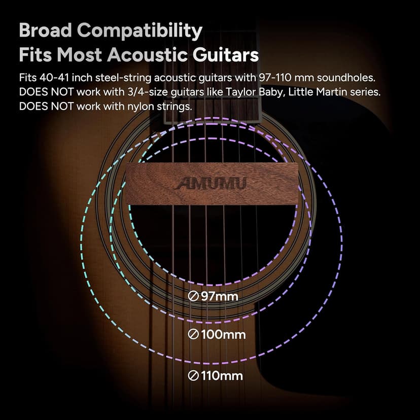 AMUMU SP30WN Walnut Woody Soundhole Pickup with Neodymium Magnet for Acoustic Guitars – Single Coil, Passive, Battery-Free, Clear & Balanced Acoustic Tone