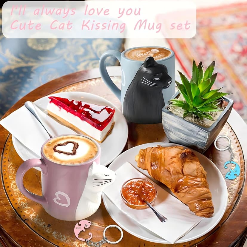 Couple Gifts Cute Kissing Cat Mug Matching Couples Stuff Ceramic Coffee Mugs for Wedding Gifts Anniversary Valentines Engagement Gifts for Couples Cat Lovers 12oz B07MQCGDH6