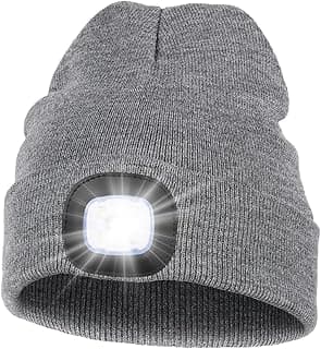 MELASA Unisex Hat with Light, USB Rechargeable Hands Free Headlamp LED Beanie, Winter Gifts for Men Dad Father Husband Him