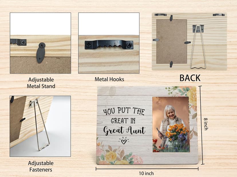 Great Aunt Picture Frame, Mothers Day Gifts for Auntie, Gifts from Niece Nephew, You Put the Great in Greataunt Wood Photo Frame for 4x6 Photos