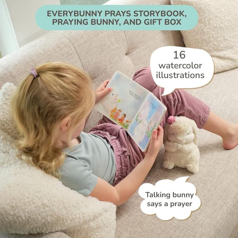 Tickle & Main Everybunny Prays Bunny Plush & Musical Prayer Toy for Christening Gifts for Girls - Pink, 7 in - Baby Dedication & Baptism Gifts for Girls with Illustrated Board Book
