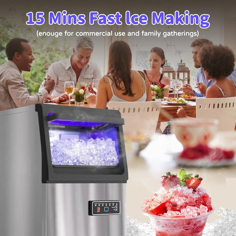Commercial Nugget Ice Maker 80Lbs/24H with 15Lbs Storage, Stainless Steel Pellet Ice Machine, Ready in 10-15 Mins, Self-Cleaning for Home Office Bars Restaurants