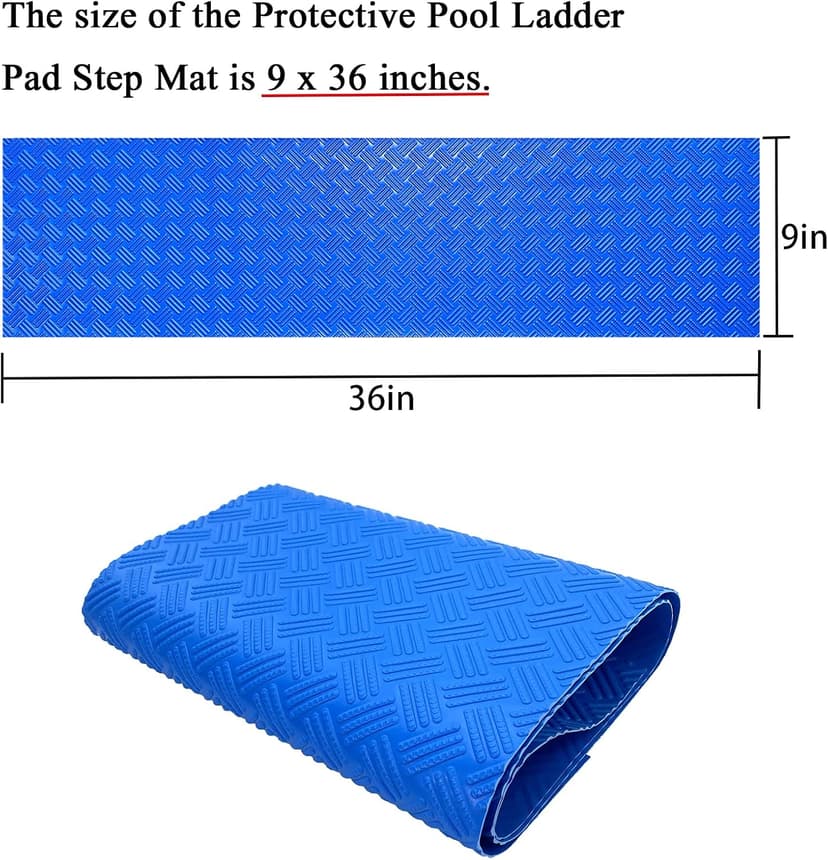 SKARUMMER Swimming Pool Ladder Mat - Protective Pool Ladder Pad Step Mat with Non-Slip Texture, Blue Medium Pool Step Mat, 36 inch X 9 inch