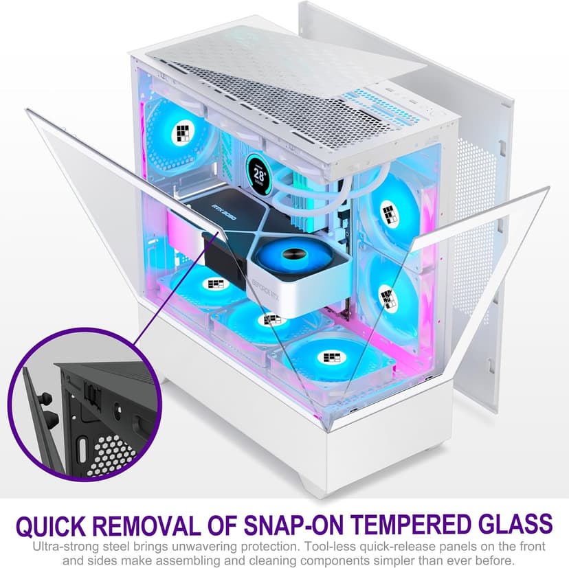 FOIFKIN F1 PC Case - Pre-Installed 6 PWM ARGB Fan, ATX Mid-Tower Gaming PC Case, Type-C,360mm Radiator Support, FOIFKIN (White, F1)