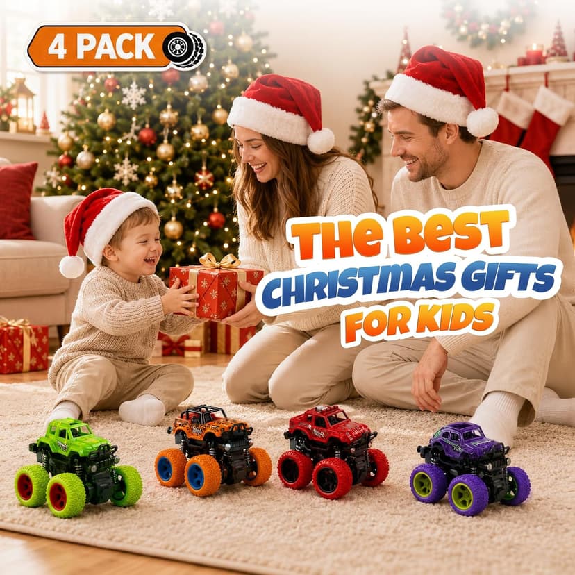 4 Pack Monster Trucks Toys for Boys 2 3 4 5 6 7 Year Old, Friction Powered Pull Back Car Toys for Toddlers Kids Ages 3-5 2-4 4-7, Best Birthday Christmas Party Gift for Boys and Toddlers B07SRZ87DF