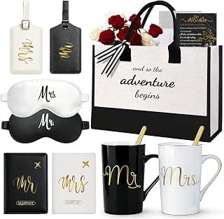 Jumway Wedding Gifts Basket, Gifts for Bridal Shower Engagement Wedding and Married Couples Anniversary - Tote Bag Ceramic Marble Coffee Mugs Gift Set Black B0GWR74CJC