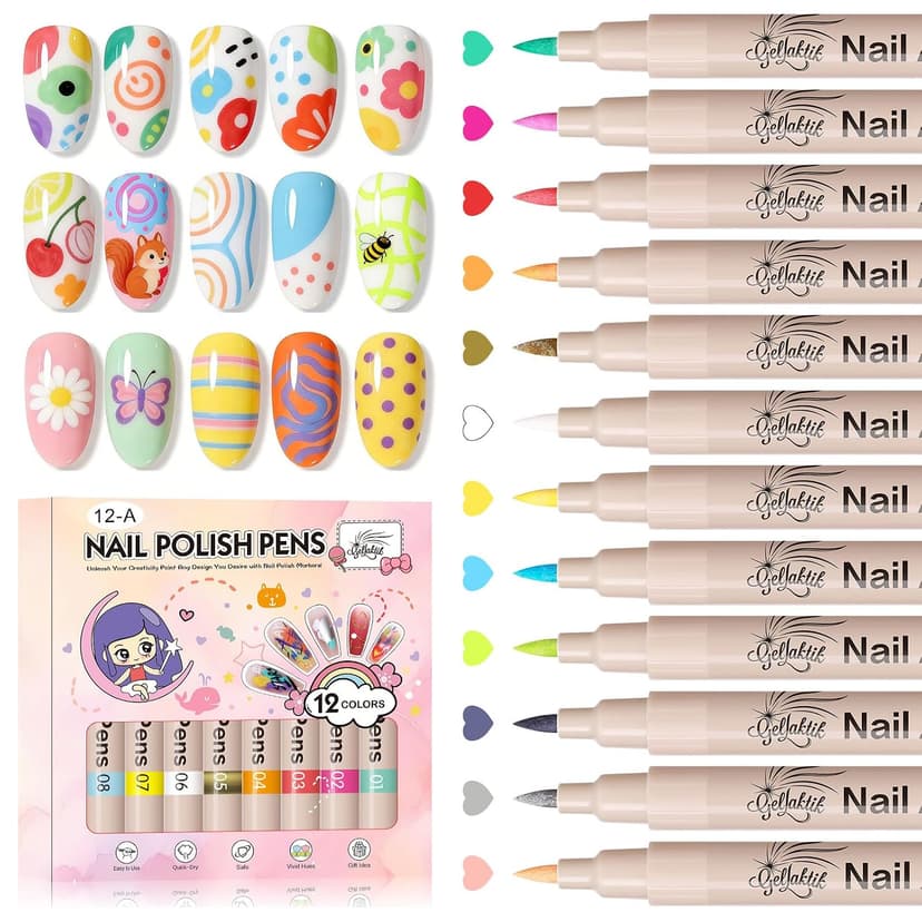 Quick-Dryings, Nail Marker for DIY Paint/Dotting/Liner, Home & Salon Manicure Tools, Great Gift, Non-Toxic, Beginner Friendly Nail Art Pens,12 Colors 0.7mm 3D Nail Polish Pens for Women B0DXKKV1GR