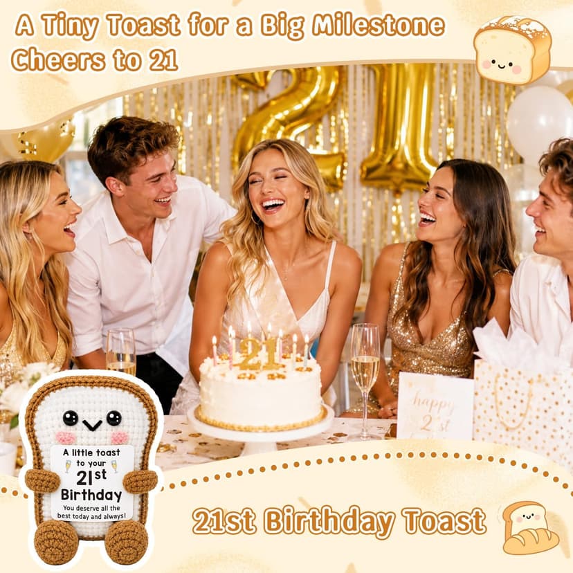 Mini Happy 21st Bday Party Gift for Girls Daughter Bestie Sister Friend Woman, Handmade Crochet Present for Celebration 21st Birthday Toast Gifts Decorations for Him Her, 21 Years Old Gift Ideas B0GX1XVW5S