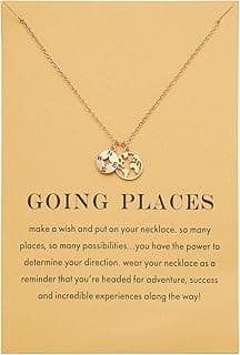 Zealmer Dainty 18K Gold Plated Compass World Map Pendant Necklace Graduation Gift for Friends