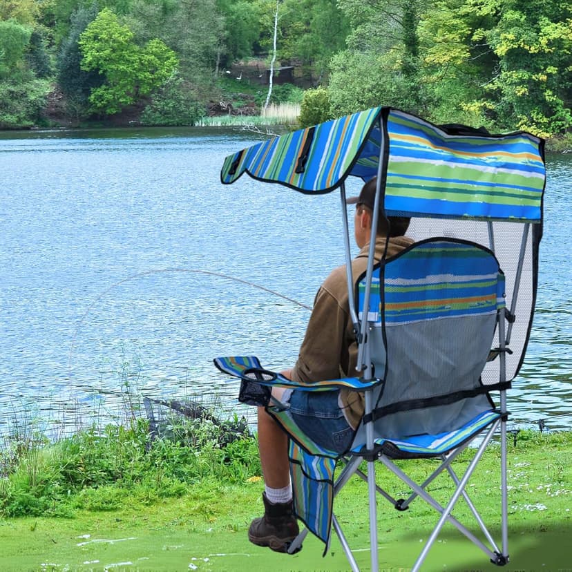 Camping Chair with Adjustable Canopy Shade, Portable Folding Chair with Cup Holder & Side Pocket for Beach, Fishing, Camping - Support 330 LBS (Streak)