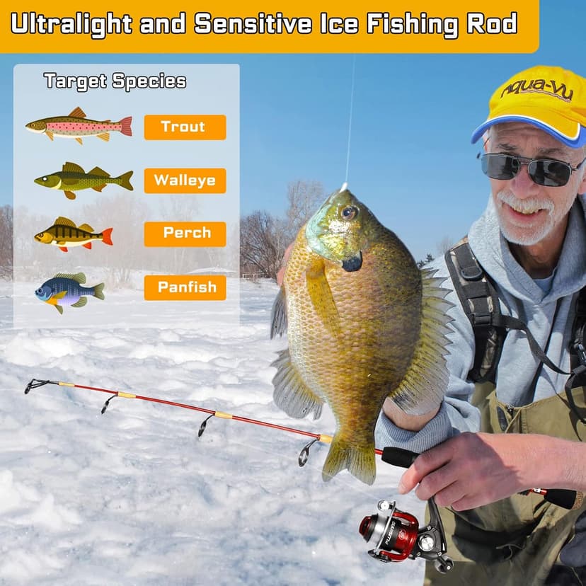PLUSINNO Ice Fishing Rod, Ultralight and Sensitive Ice Fishing Rod and Reel Combo, 26"/27"/28" for Trout, Walleye, Perch, Panfish Bluegill Crappie
