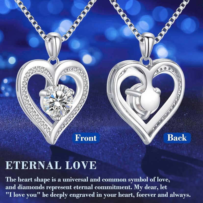 Moissanite Heart Necklaces for Women, 1-3 Carat Moissanite 925 Sterling Silver Necklace, Anniversary Present for Women, Birthday Gifts for Wife, Jewelry Gifts for Christmas, Valentine's Day