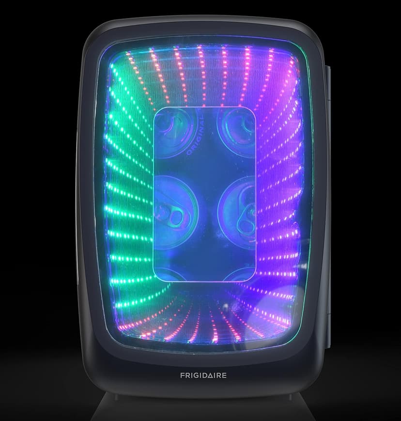 Personal Fridge Cooler, LED Light Door, Perfect for Gaming, Home, Office, or Car, Includes AC and 12V Car Charger Frigidaire, Mini Fridge Cooler, Holds Up to 6 Cans, B0BGYK6SVQ