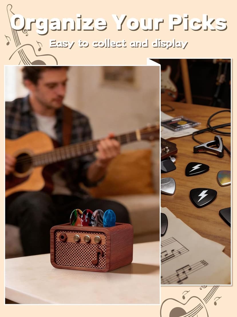 CoolGift Mart Guitar Pick Holder, Walnut Wood Amp Styled Guitar Pick Case for Picks Storage and Display, Guitar Gifts Accessories for Men Guitarists Guitar Players Music Lovers B0DPKMHK5J