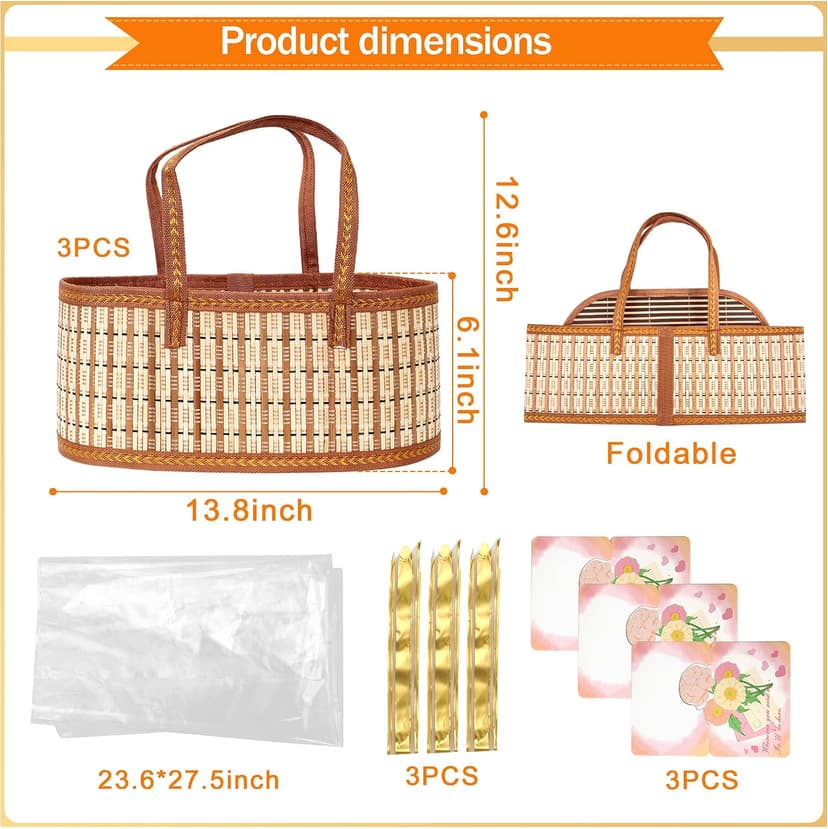 Cellophane Wrap for Gift Baskets Empty Gift Baskets to Fill for Baby Baptisms, Mother's Day, Christmas, Housewarming Orchidleaf 3 Set Baskets for Gifts Empty, Woven Bamboo gift baskets empty B0FD9W5WTY