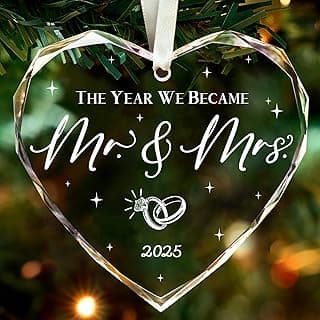 Wedding Gifts, Mr and Mrs Gift,Bridal Shower Gifts,Wedding Gift for Couples 2025, Just Married for Newlywed Couple, Bride,Crystal Glass First Christmas Married Ornament