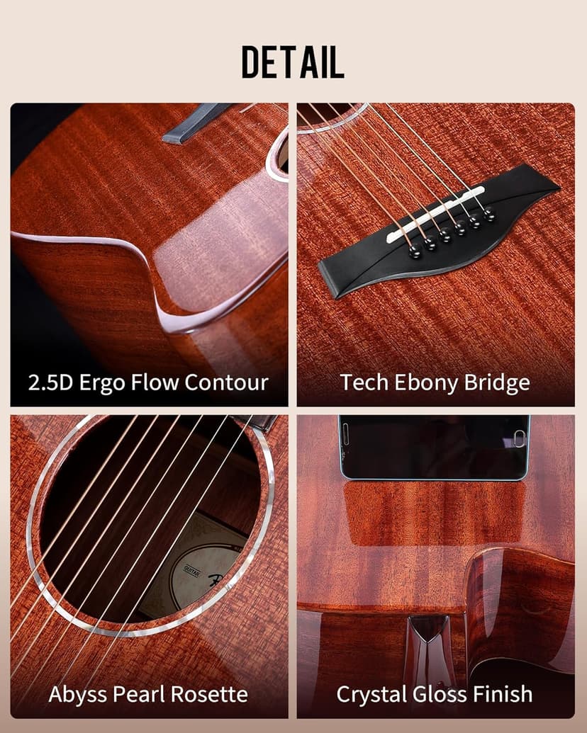 Rosen G31 Dreadnought Acoustic Guitar Soild Mahogany Top 41 Inch Guitarra Full Size Cutaway with Gloss Finish Bundle Starter Kit with Gig Bag, Strings, Strap, and Picks