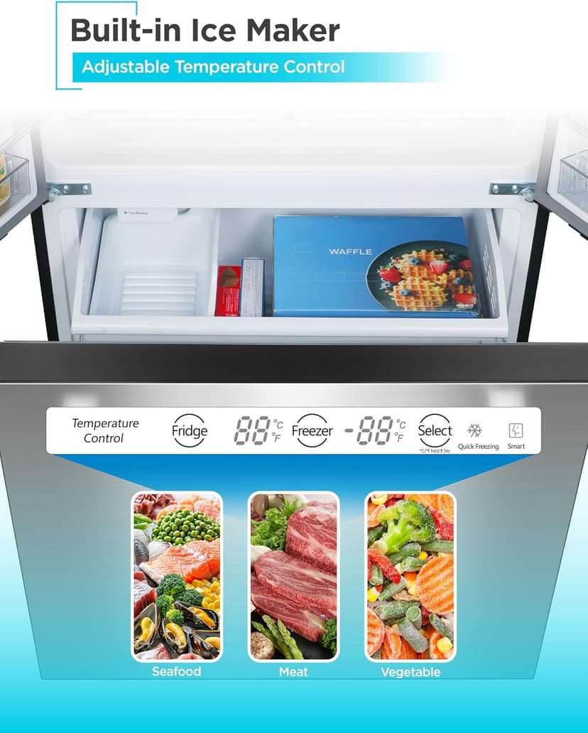 BLACK+DECKER 16 Cu. Ft. French Door Refrigerator with Built-in Ice Maker, Full Size Refrigerator with Bottom Mount Freezer Drawer, Frost Free, ENERGY STAR certified, BRF1600GIMS, Stainless Look