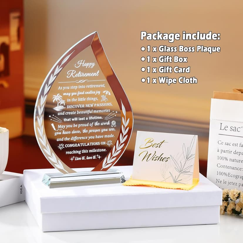 Glass Retirement Gifts for Women Men, Happy Retirement Plaque for Colleagues Boss Friend Going Away, Crystal Farewell Gift Idea for Retiree Retired Keepsakes for Teacher Doctor