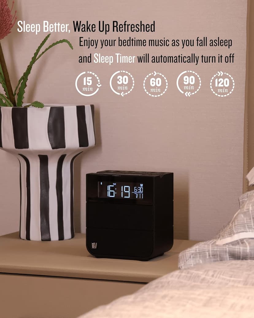 Soundfreaq Sound Rise II, SFQ-16: Bedside Alarm Clock Radio & Bluetooth Speaker, with Large Display Screen, FM Radio, Fast USB Charging, and Nature Sound