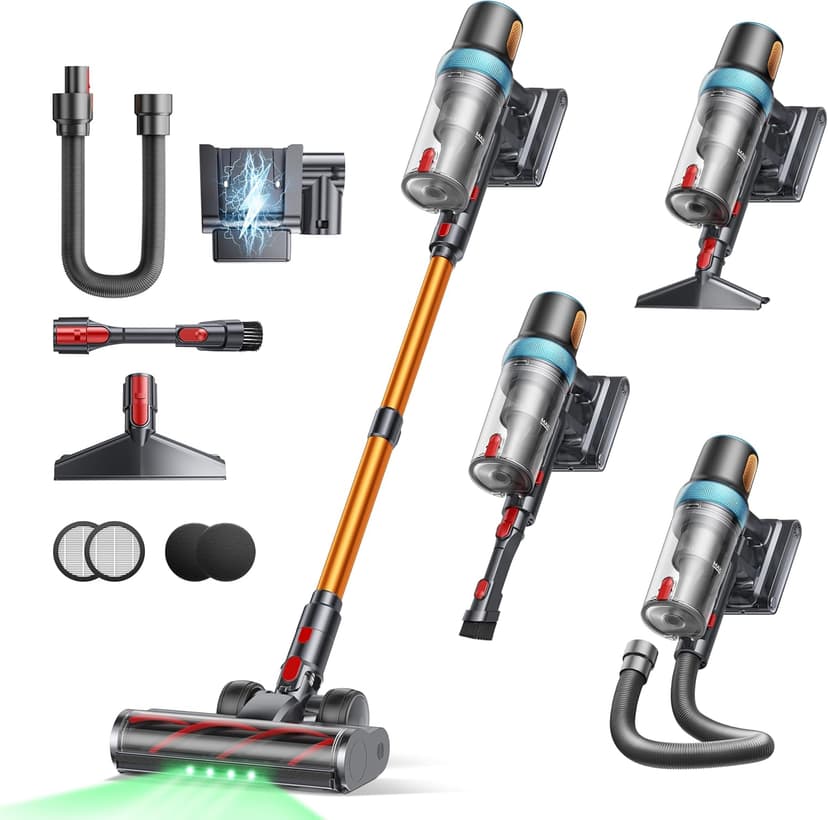 Cordless Vacuum Cleaner, 600W 50KPA 65Mins Vacuum Cleaners for Home, Upgraded Stick Vacuum with 3.3Ft Extendable Hose, LED Touch Screen & Wall Charging Station for Hard Floor Carpet Car Pet