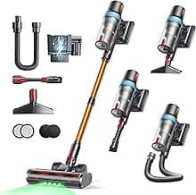 Cordless Vacuum Cleaner, 600W 50KPA 65Mins Vacuum Cleaners for Home, Upgraded Stick Vacuum with 3.3Ft Extendable Hose, LED Touch Screen & Wall Charging Station for Hard Floor Carpet Car Pet