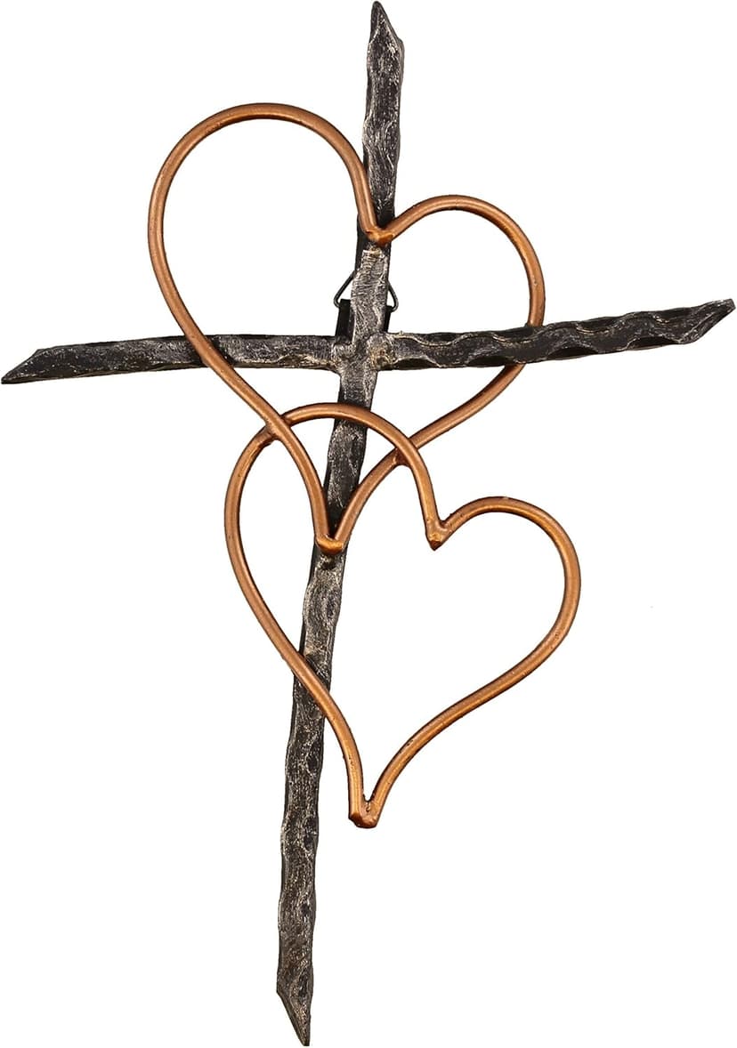 Old River Outdoors Entwined Hearts Decorative Metal Wall Cross - Joined Two Hearts, One Love Promises Kept
