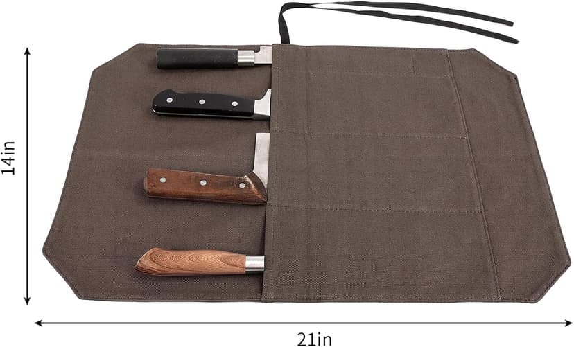 HERSENT A Chef's Knife Roll Bag - Portable Travel Chef Knife Case Carrier Holder Storage Bag With 4 Slots Best Gift For Pro Chef Or Culinary Enthusiasts Men Women HGJ03-P (Coffee)