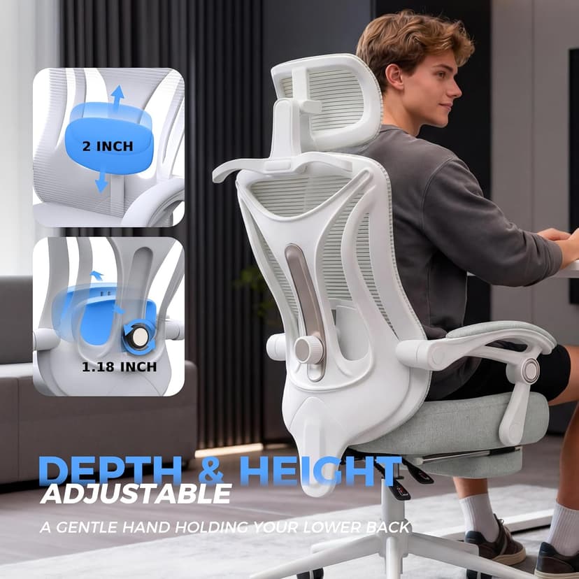 Ergonomic Office Chair with Footrest - Adjustable Lumbar Support & Headrest, 90-160° Reclining Mesh Back Computer Chair - Home Office/Gaming, 350lbs Capacity