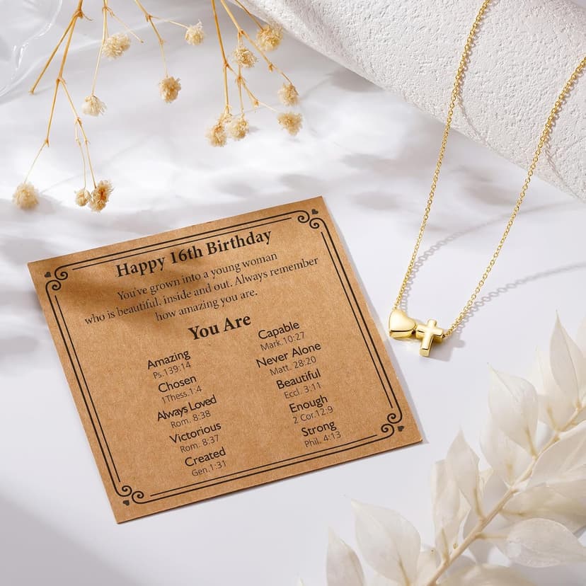 Happy 7th-21th Birthday Necklace Gifts, 14K Gold Plated Necklace Religious Christian Jewelry for Her 16+3 Inches B0H3SH1VCX