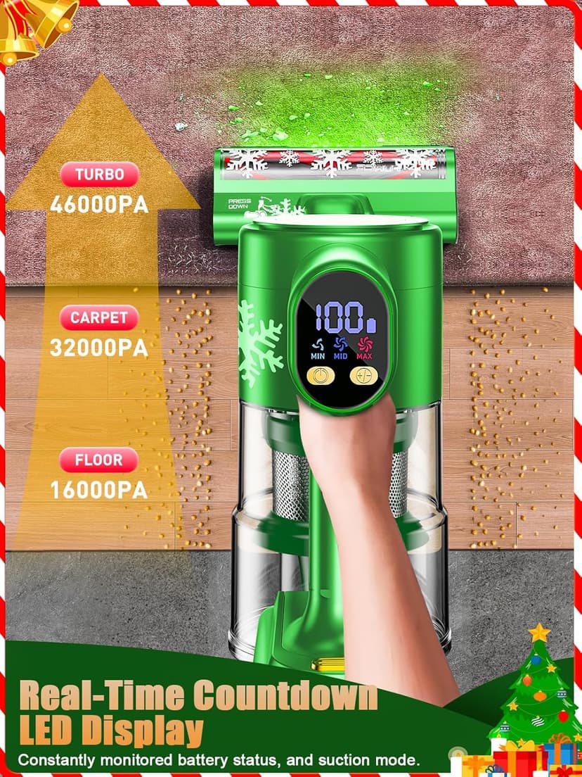 Cordless Vacuum Cleaner, 46Kpa//500W/55Mins Vacuum Cleaners for Home, Self-Standing Stick Vacuum, LED Display & Anti-Tangle, Lightweight Rechargeable Vacuum for Carpet, Floor