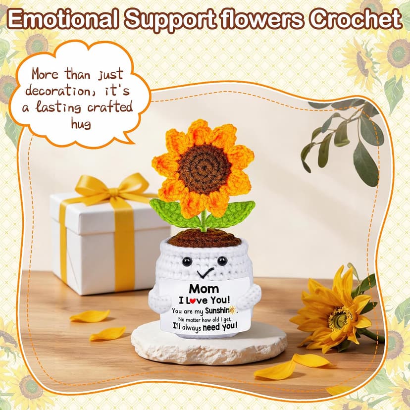 Gifts for Mom, Birthday Gift for Mom, Handmade Crochet Flowers Sunflower for Home Office Desk Decoration, I Love You Gifts for Moms Mama from Daughter Son Kids, Mothers Day, Xmas Present Idea