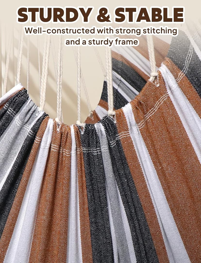Chihee Hammock Chair Hanging Swing 2 Pillows Included,Strong Webbing Straps and Hooks for Easy Hanging Soft Cotton Hanging Chair Side Pocket Tassel Chair Comfort Indoor Outdoor Brown Stripes