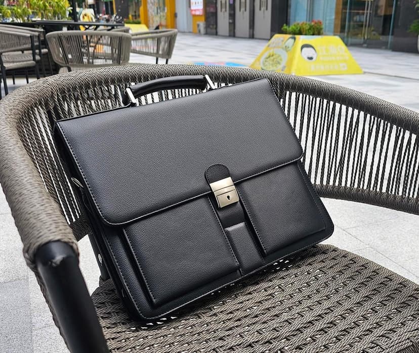 Mens Leather Briefcases Office Attorney Attache Case Ideal Gift Messenger Bag w/Padded Compartment,Black