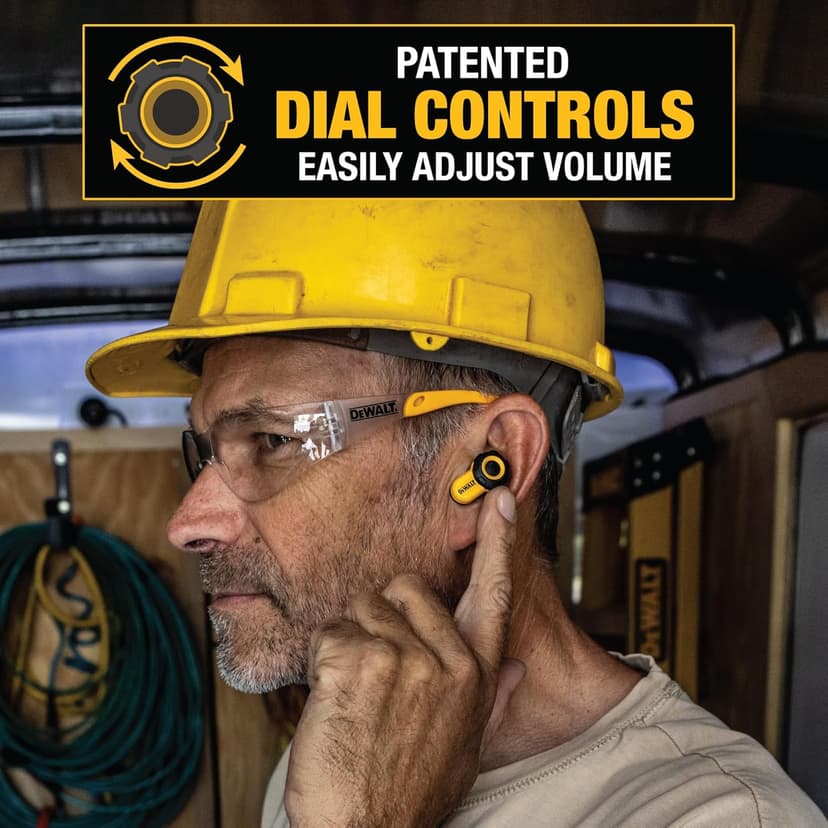 DEWALT Heavy Duty Bluetooth Jobsite Pro X2 ANC True Wireless Earbuds, Active Noise Cancelling Work Earbuds, Turn Dial Controls, 10Hr Runtime (40+ w/Case), 4 EQ Modes, IP54