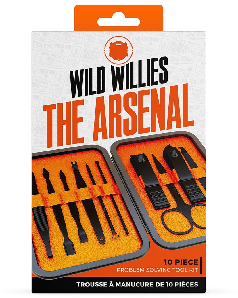 Wild Willies 10-Piece Pedicure & Manicure Kit for Men & Women - Includes Nail Clippers, Scissors, Tweezers, Files - Compact Travel Nail Grooming Kit, Mens Nail Care Set