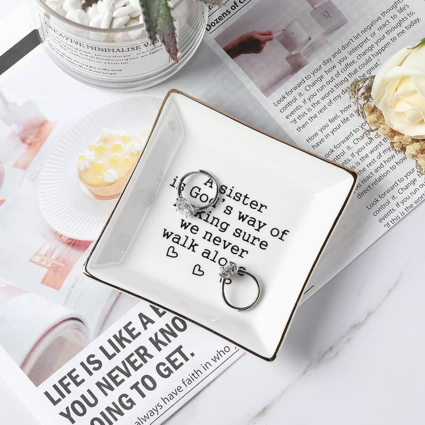 Sister Gifts, Mother's Day Gifts for Sister Ring Dish- A Sister is God's Way of Making Sure We Never Walk Alone- Birthdays Christmas Wedding Gifts for Sister, Soul Sister, Best Friends, Sister in Law