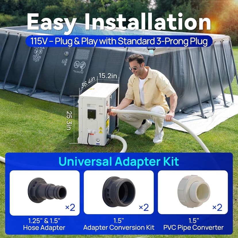 AQUASTRONG Inverter Swimming Pool Heat Pump,Pool Heater for Above Ground and Inground Pool Heating and Cooling Pool Heater, Smart WiFi Control Pools Up to, 7000 Gallons