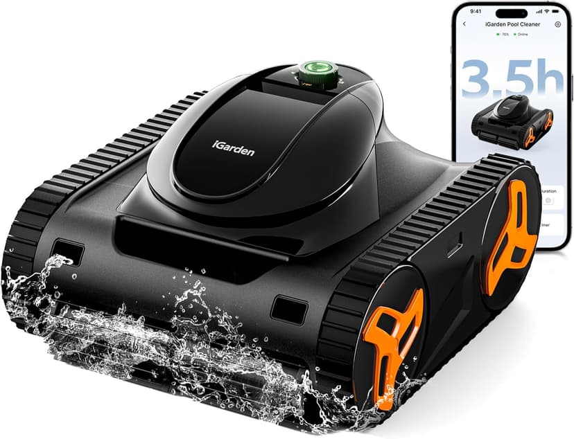 iGarden Robotic Pool Cleaner KN Series, 210-Min Runtime, Smart 3D Navigation, Full-Inverter Energy-Saving Tech, Cleans Floor, Wall & Waterline, for Above-Ground & Inground Pools, Matte Black
