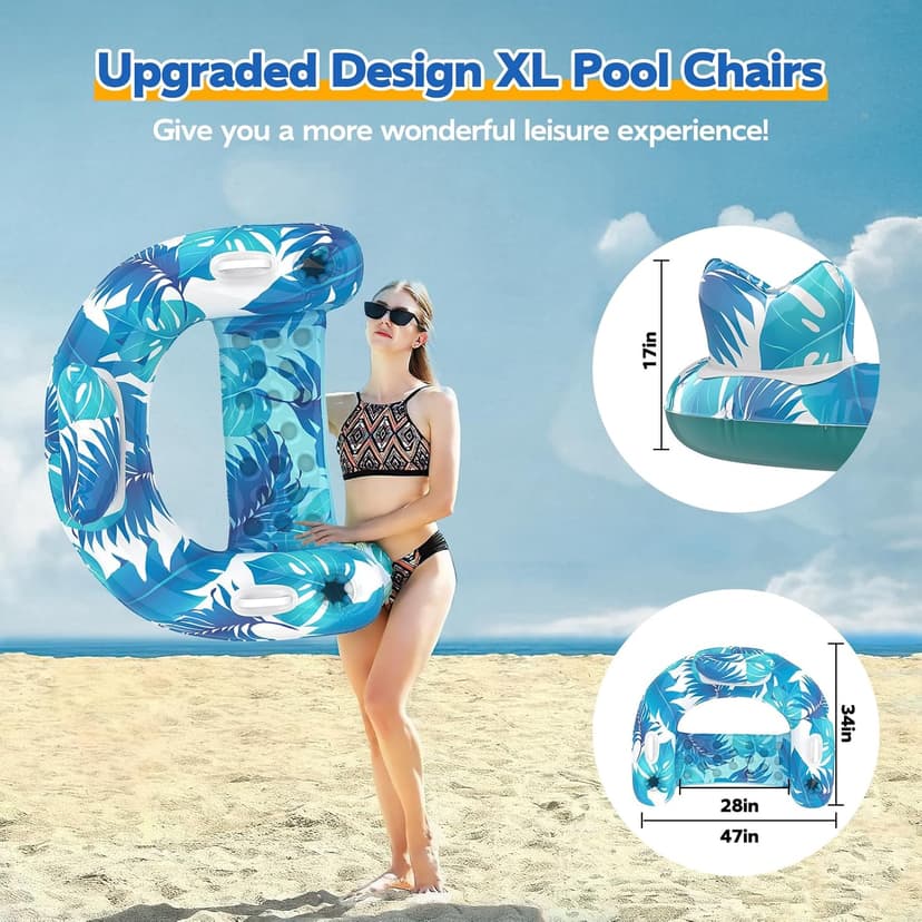 Pool Floats, 3 Pack Inflatable Pool Float Chairs with Cupholders & Handles, Pool Floats Adult & Kids Perfect for Pool Lake & Rivers, Pool Toys Party, Relaxing Inflatable Chair for Swimming Pool