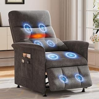 Power Recliner Chair for Adults with Heat & Massage - Soft Fabric Electric Reclining Sofa with Remote Control, 180° Lay Sleeper 3 Side Pockets for Living Room Home Theater, Dark Grey