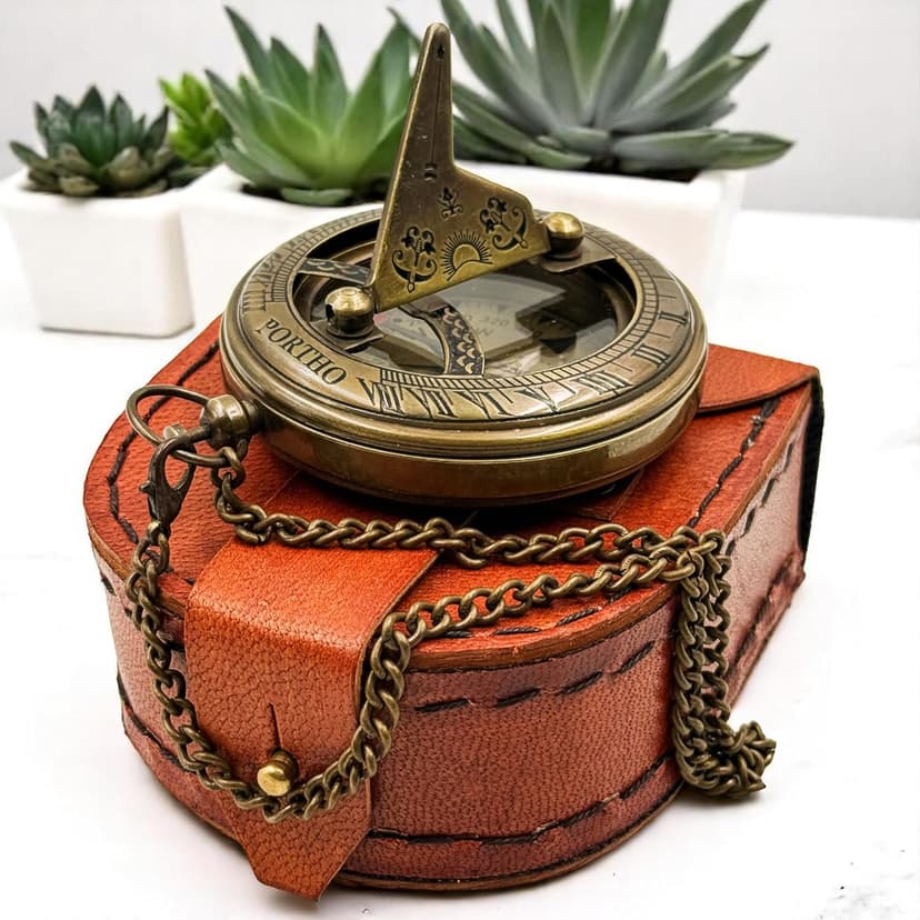 Love You Forever Engraved Sundial Compass with Leather Case – Inspirational Gift for Traveler, Adventurer, Groom, Baptism, Wedding or Him | Vintage Brass Navigation Compass