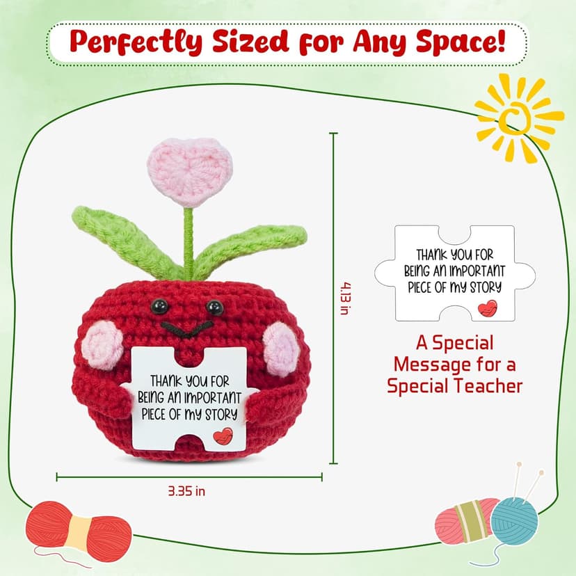 OASSIE Teacher Gifts for Women - Mini Handmade Positive Apple Crochet with Message Card - Teachers Day Christmas Birthday Graduation Appreciation Thank You School Gifts for Students Teachers Women