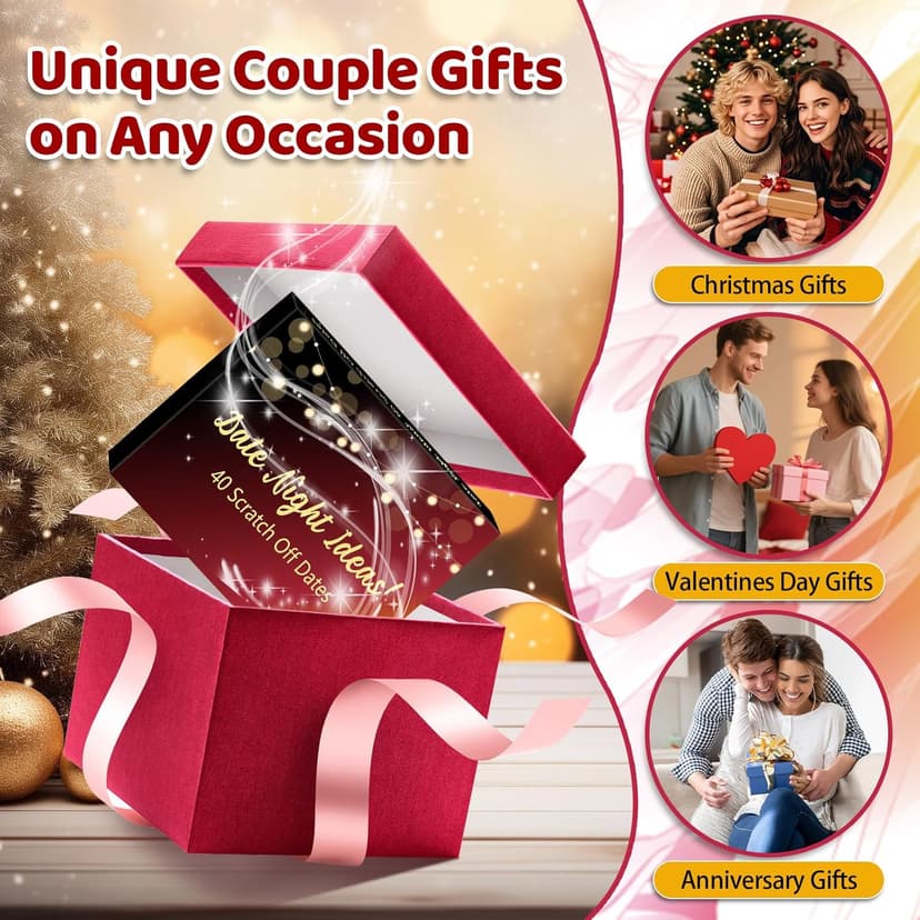 Christmas Romantic Gifts for Boyfriend Girlfriend,40 Scratch Off Date Night Ideas Card Games,Anniversary Couple Mens Gifts for Him,Her,Women,Men,Wife,Husband,Valentines Day,Wedding,Engagement