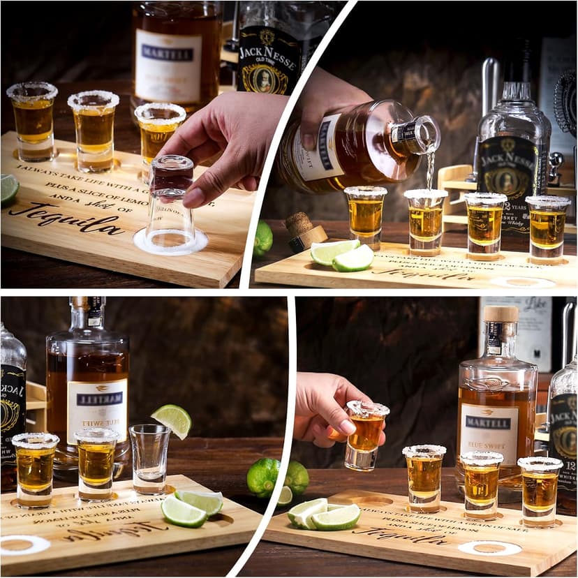 Tequila Shot Board Shot Glasses Serving Tray with Salt Rim Funny Shot Glasses Holder,Tequila Gifts for Housewarming,Liquor, Parties,Bar,Restaurant