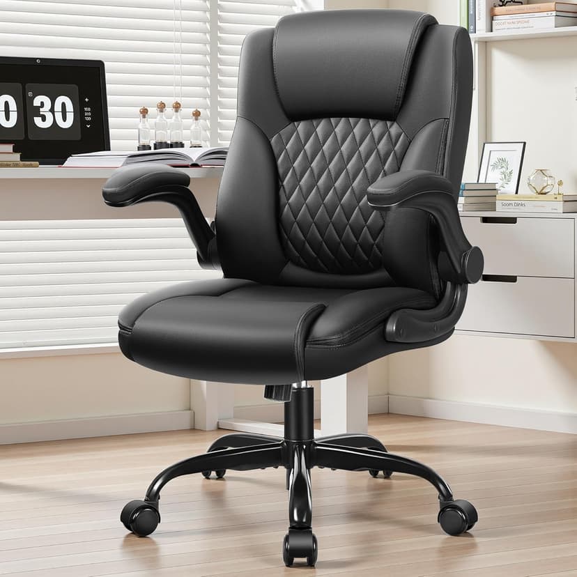 BestEra Leather Office Chair, Ergonomic Executive Desk Chair with Adjustable Armrests, 360° Swivel, High Back & Lumbar Support for Home Office (Black)