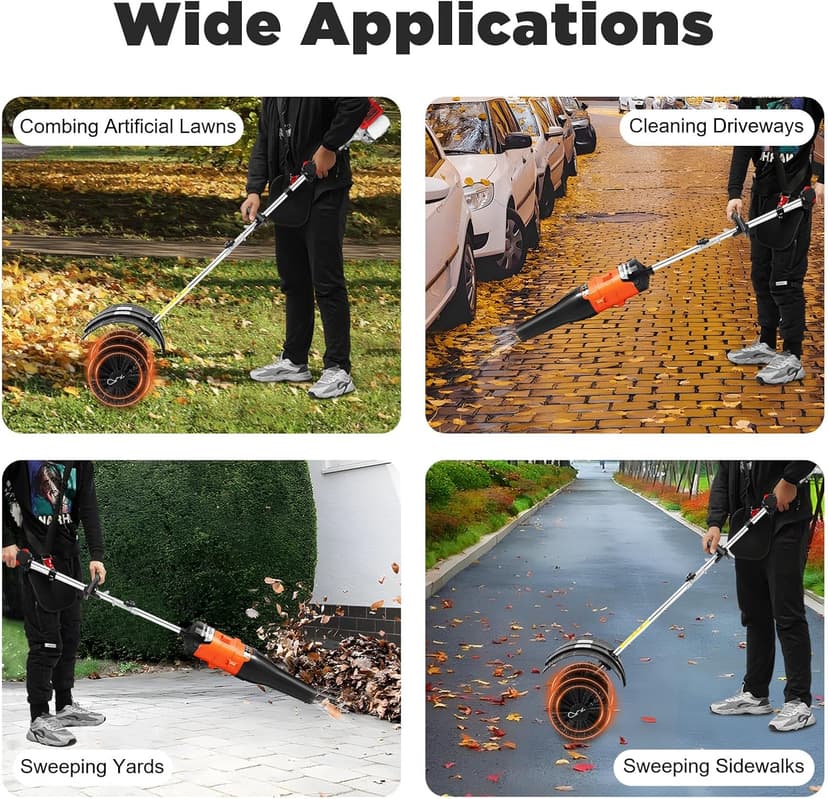 2-Stroke 1700W Gas Power Snow Sweeping Broom,52cc Handheld Broom Walk Behind Sweeper,Single Cylinder Outdoor Hand Held Sweepers w/hairdryer,Cleaning Driveway Turf Lawns Power Brush Cleaner Tools