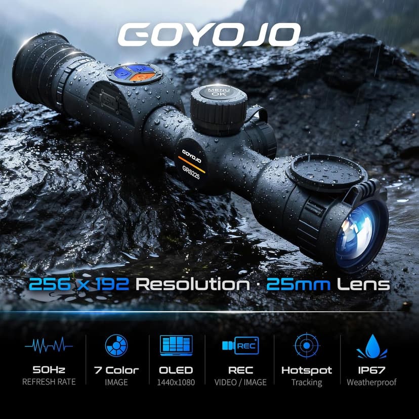 GOYOJO GRS Series Thermal Riflescope for Hunting, 256X192 High Resolution Thermal Imaging Scope with 50Hz High Sensitivity Optics IR Night Vision Rifle Scope, Rangefinding & Ballistic Assistance, RAV