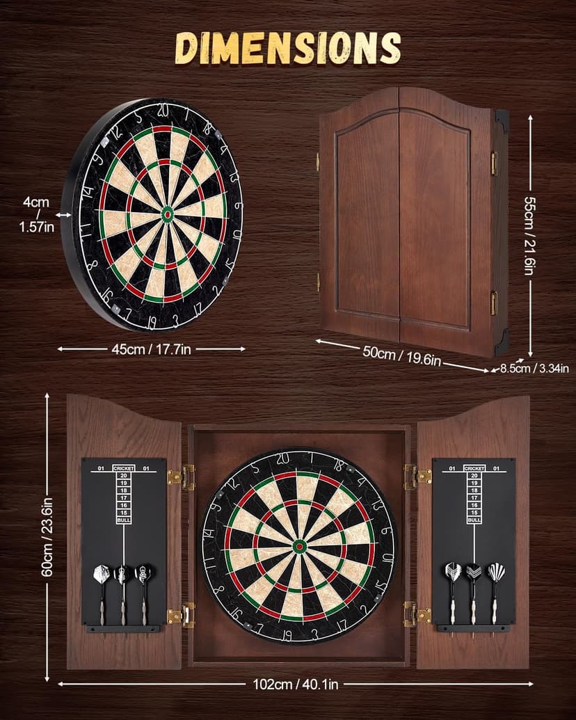 Yirinatek Sisal Dart Board Cabinet Sets, Decorative Dart Boards for Adults [6*Steel Darts] - Wooden Dartboard Cabinet with Integrated Scoreboard for Family Game Rooms